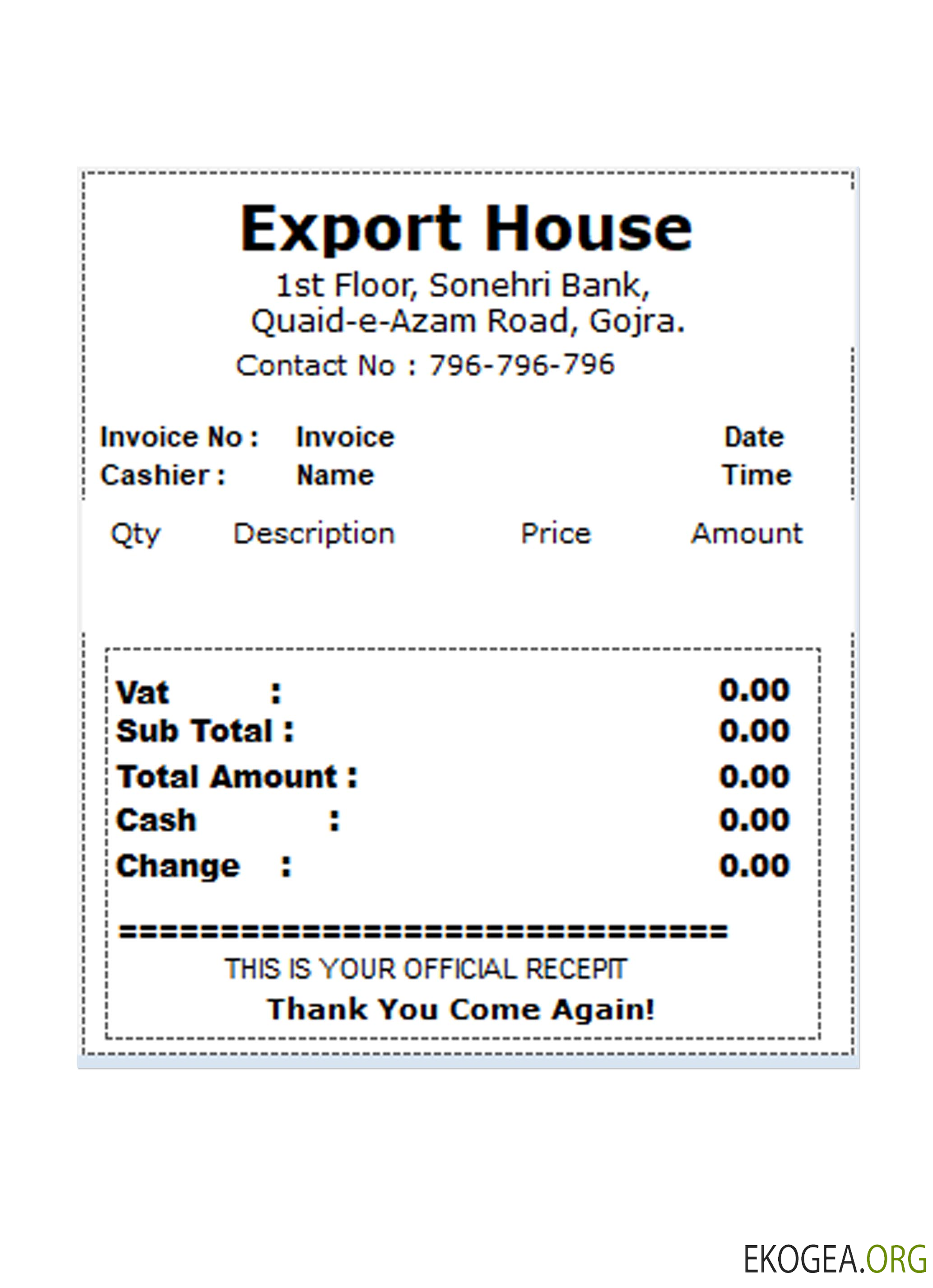 Chèque de paiement EXPORT HOUSE